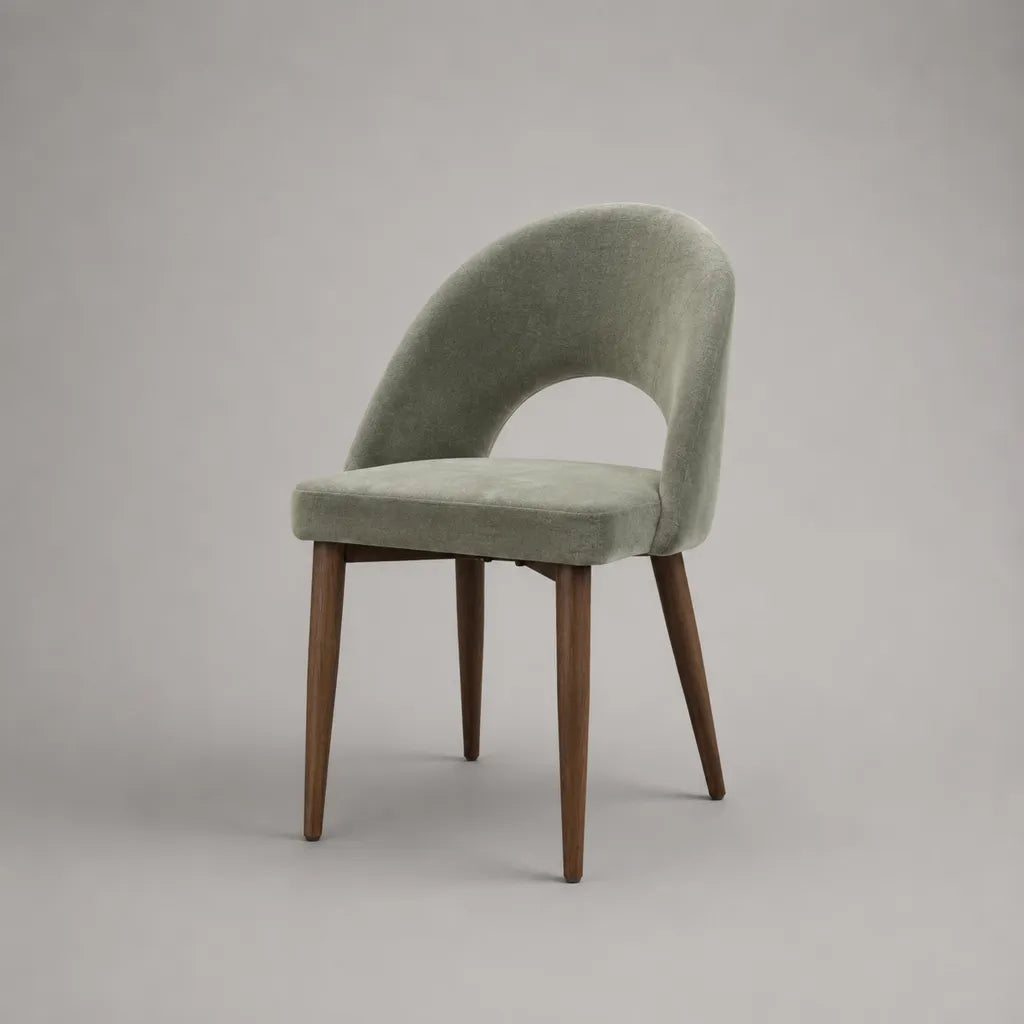 Sedia imbottita in tessuto e legno, schienale arrotondato, verde salvia, 50 × 56 × 82 cm