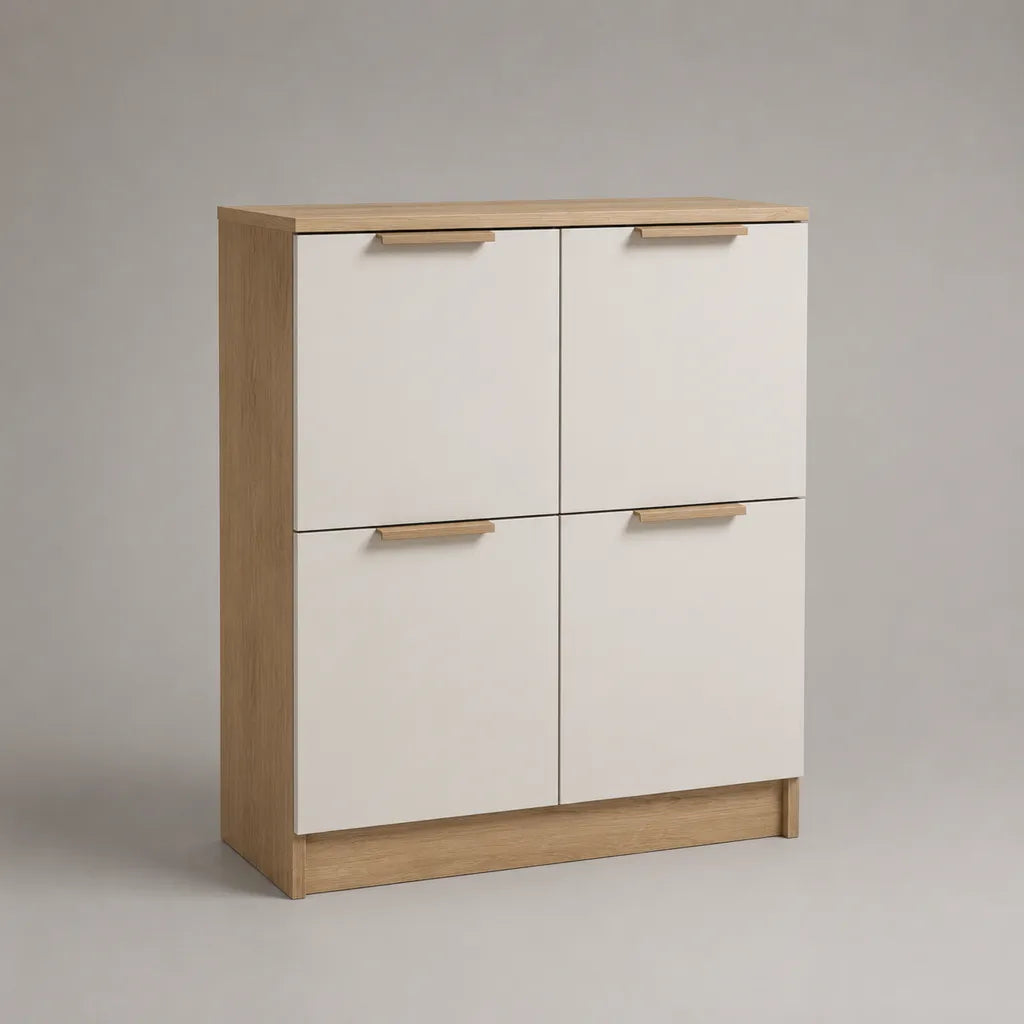 Set di 4 pezzi – Quattro porte rettangolare di fascia alta, bianco e rovere chiaro, 80 × 35 × 100 cm