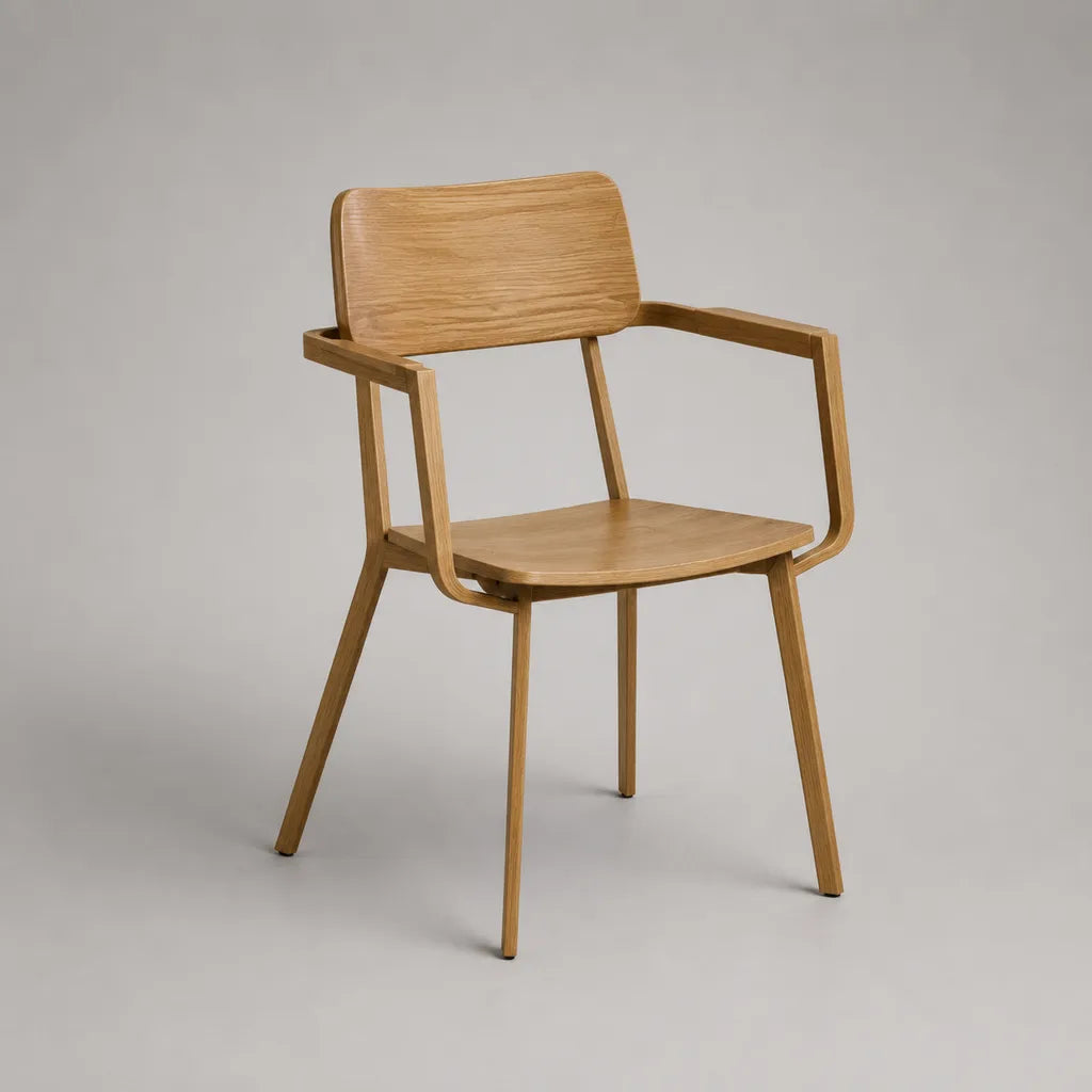 Sedia in legno con braccioli, rovere naturale, 55 × 54 × 80 cm