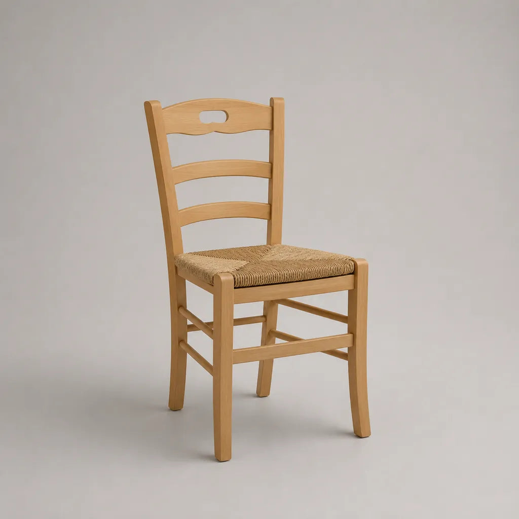 Sedia in faggio naturale con sedile in carta beige, 43 × 47 × 94 cm