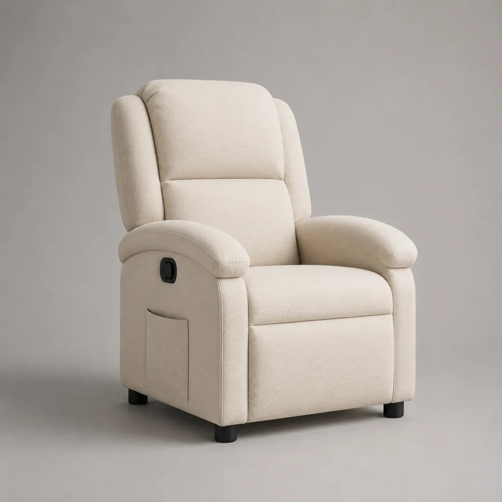 Sedia rilassante manuale in tessuto crema con schienale alto, 76 × 92 × 98 cm