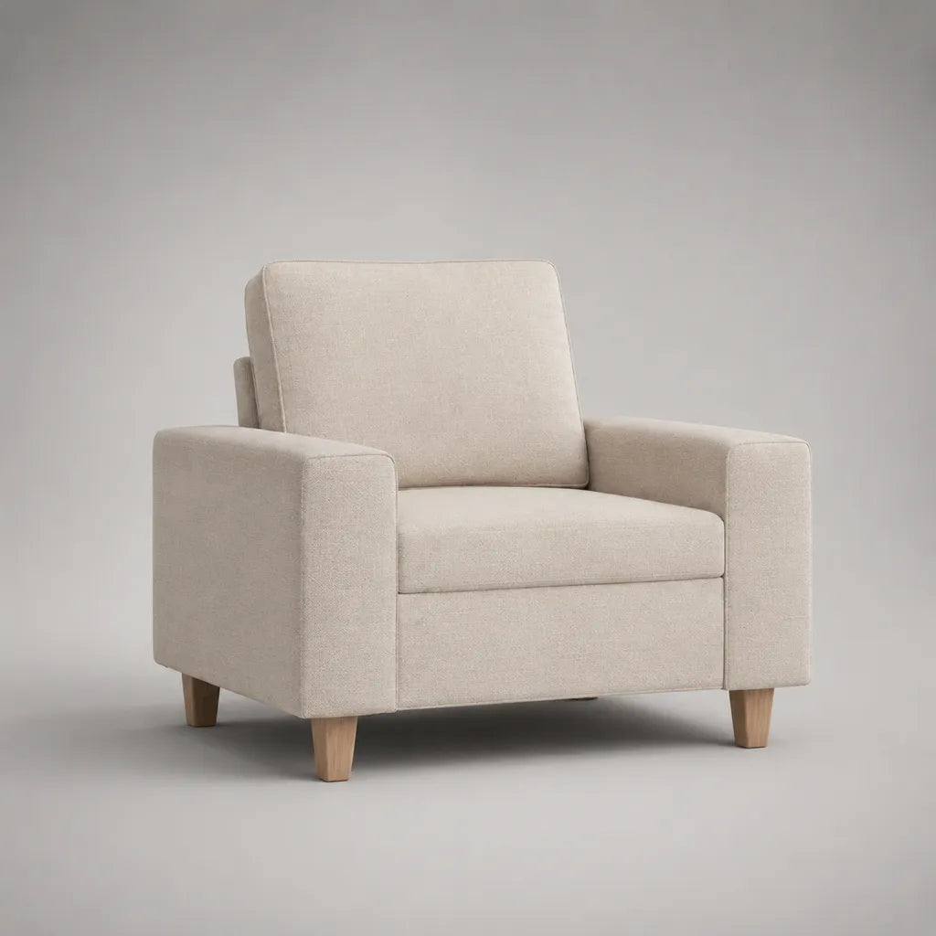 Poltrona rettangolare in poliestere beige a 1 posto con piedi eva solidi, 88 × 84 × 86 cm