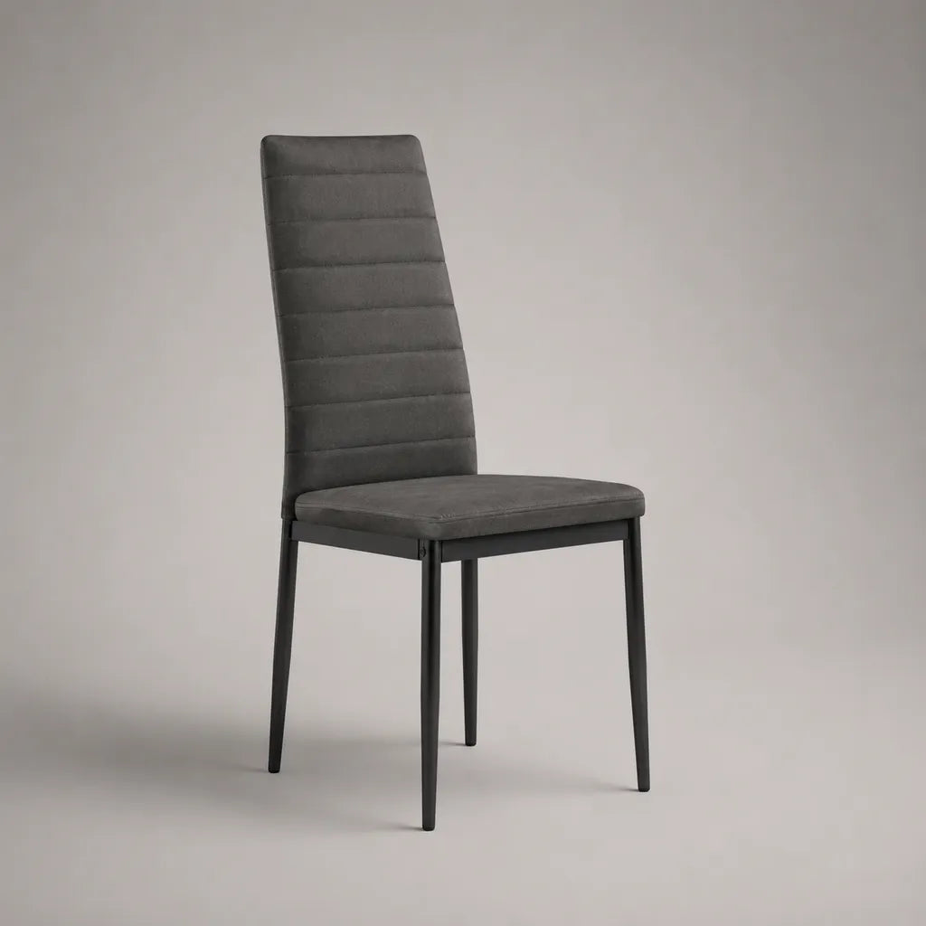 Sedia imbottita in tessuto grigio antracite con piedi neri in metallo, 43 × 55 × 98 cm