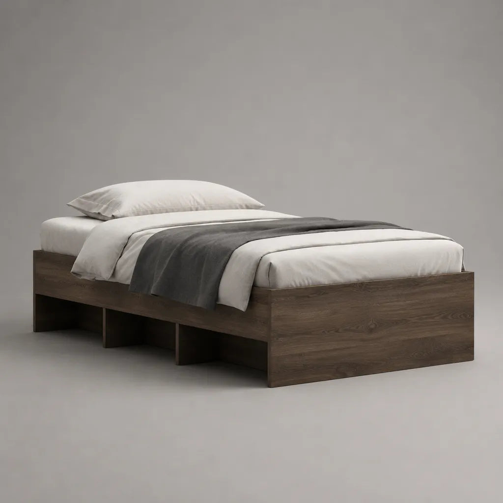 Cornice letto singolo in legno marrone scuro, letto 90 × 200 cm, dimensioni 205 × 96 × 40 cm