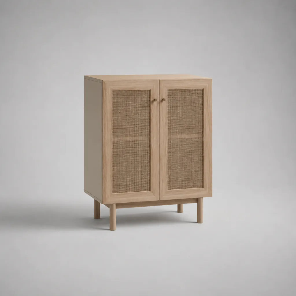 Buffet rettangolare a 2 porte in MDF e contenitore, legno naturale e beige, 80 × 40 × 100 cm