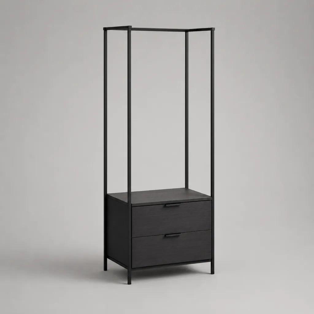 Set di 2 pezzi – Portabiancheria con due cassetti in acciaio e lavagna di particelle nere, 80 × 40 × 180 cm
