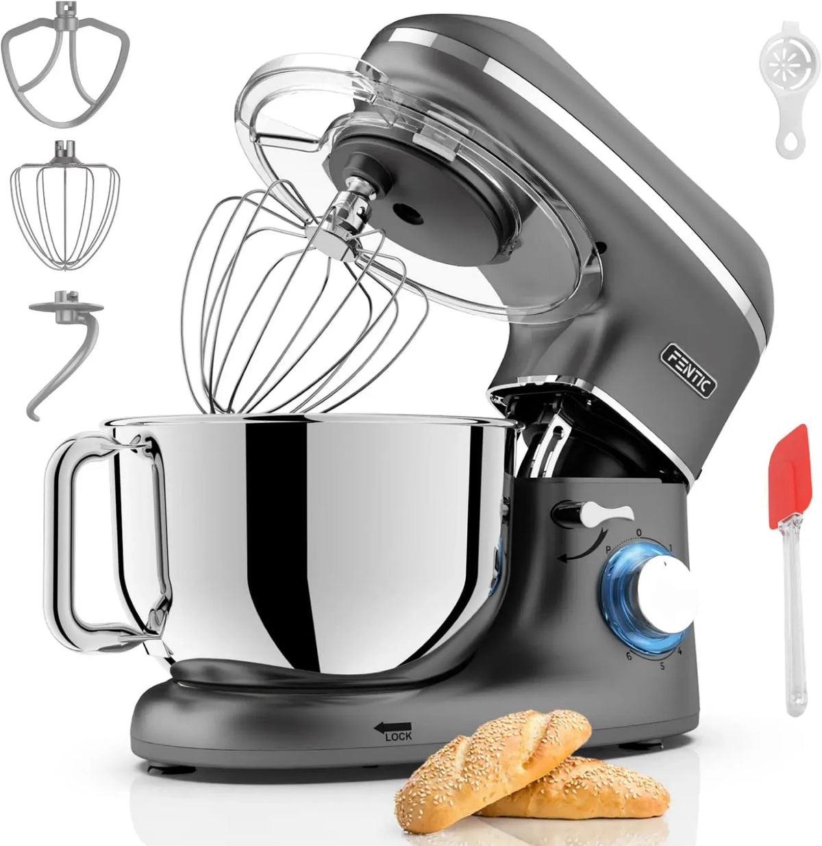 Accessorio per elettrodomestico, 6,2 L, 2000 W, Impastatrice, acciaio inox, Ciotola in Acciaio Inossidabile