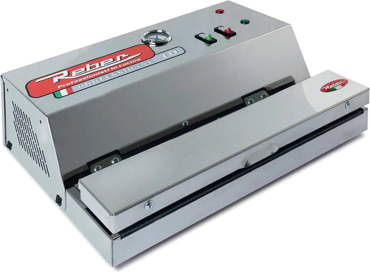 850Mb 18Lt/Min 18Lt/Min, Reber 9709 NE Apparecchio per Confezionamento Sottovuoto a funzionamento automatico Ecopro 30, Inox, 200W, Grigio