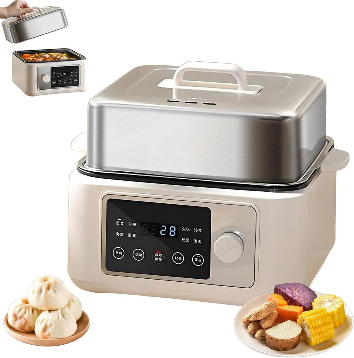 8L/12L/16L multifunzione con pannello touch LED, per in acciaio inossidabile e rivestimento antiaderente per cucinare a, Vaporiera elettrica per